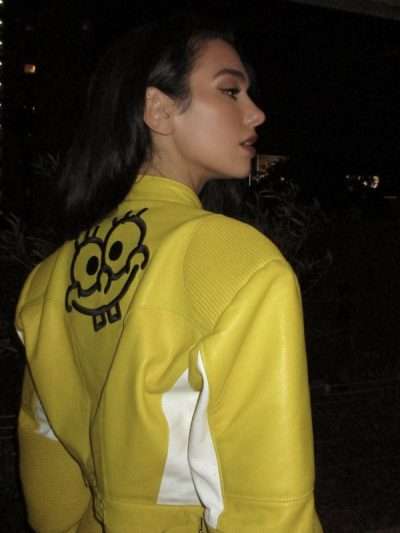 Dua Lipa Spongebob Yellow Cropped Leather Jacket