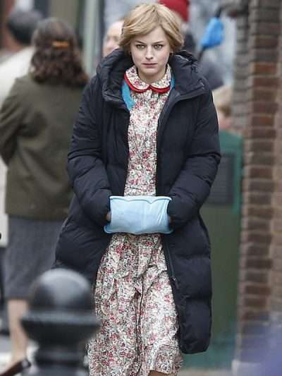 The Crown S04 Princess Diana Black Puffer Coat