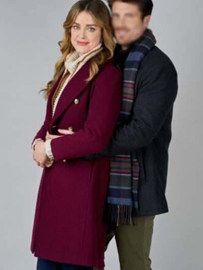 Ashley Newbrough Flipping for Christmas 2023 Maroon Wool Coat