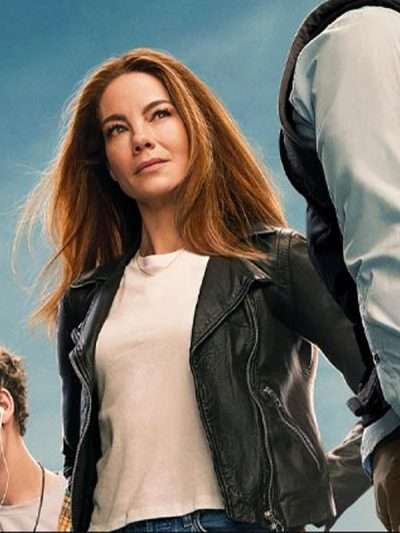 Michelle Monaghan The Family Plan 2023 Black Leather Jacket