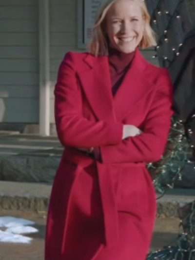 Jessy Schram Mystic Christmas 2023 Red Wool Coat