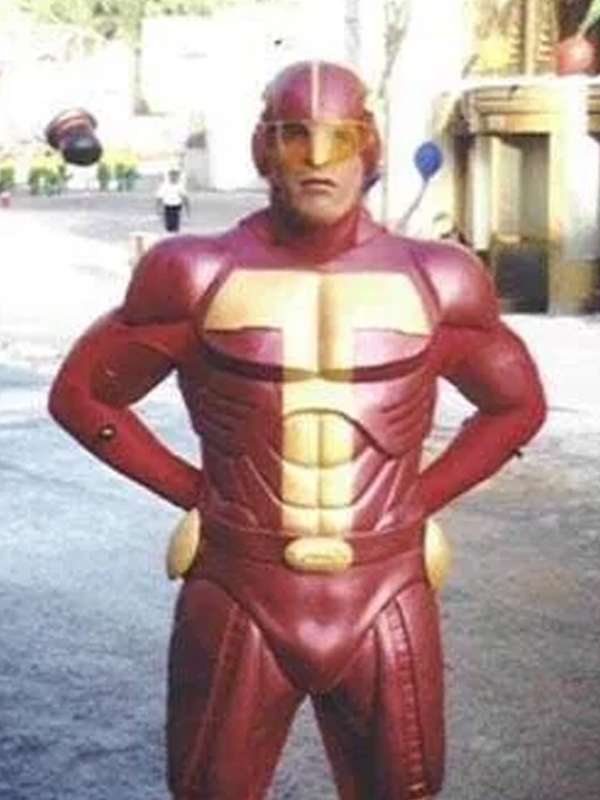 Jingle All the Way Turbo Man Costume Red Leather Jacket