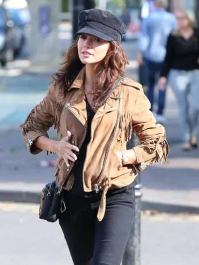 Michelle Keegan Cheshire Street Style Brown Leather Jacket