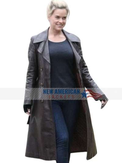 Alice Eve Cult Killer 2024 Brown Leather Coat