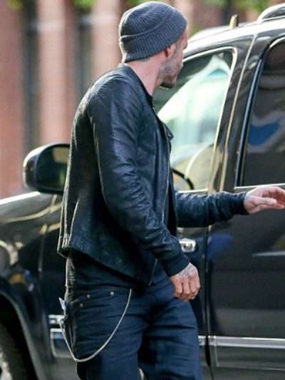 David Beckham N Y Street Style Black Leather Jacket