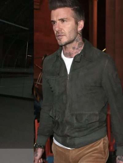 David Beckham Green Bomber Suede Leather Jacket