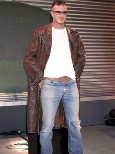 David Beckham Brown Leather Coat