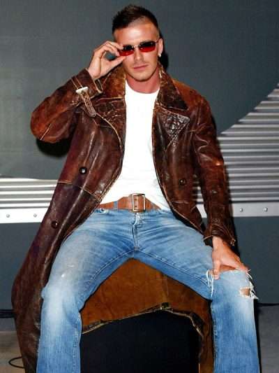 David Beckham Brown Leather Trench Coat