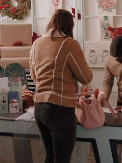 Everything Christmas 2023 Katherine Barrell Shearling Brown Leather Jacket