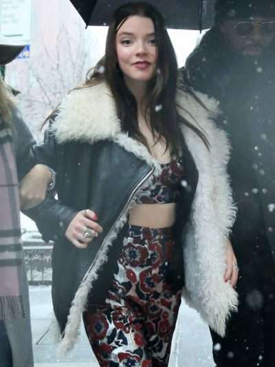 Anya Taylor-Joy Shearling Black Leather Jacket