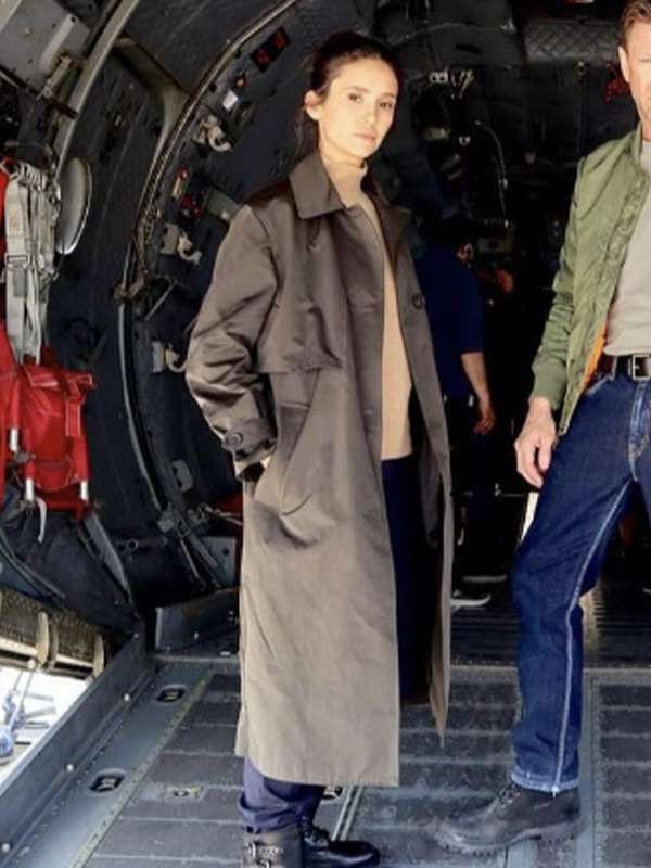 Nina Dobrev The Bricklayer 2024 Black Trench Coat