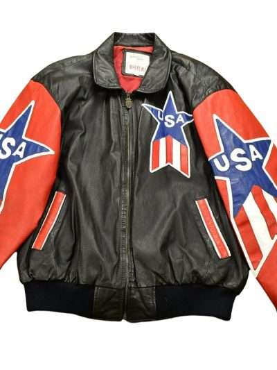1980 Michael Hoban Wheremi American Flag Black Leather Jacket