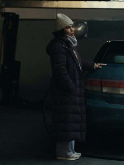 America Ferrera Dumb Money Puffer Hooded Coat