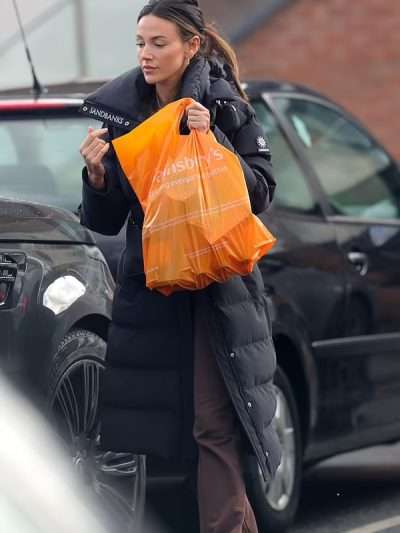 Michelle Keegan Street Style Black Puffer Hooded Coat