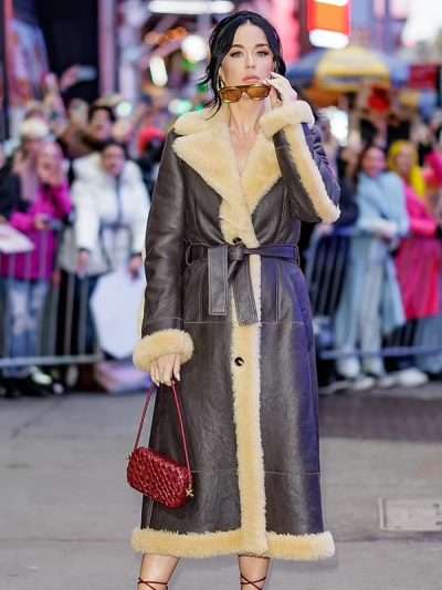 Katy Perry Good Morning America Studios Shearling Leather Coat
