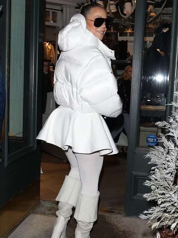 Mariah Carey Aspen 2023 White Puffer Jacket