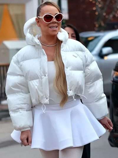 Mariah Carey Aspen 2023 White Cropped Jacket
