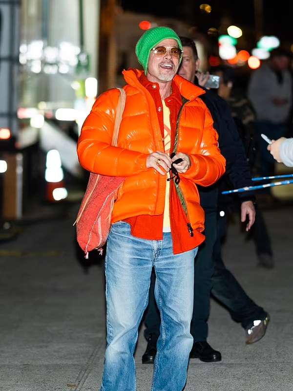 Brad Pitt Wolfs 2024 Orange Puffer Jacket