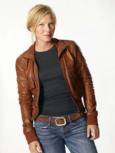 Kelli Giddish Chase Brown Bomber Leather Jacket