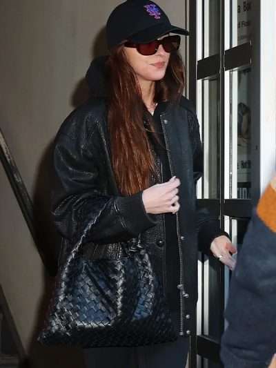 Dakota Johnson Oversized Black Leather Jacket