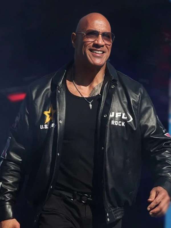 Daytona 500 Dwayne Johnson Black Leather Jacket
