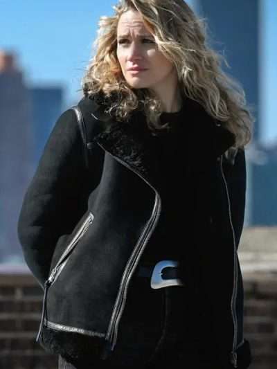 Nina Chase FBI Black Shearling Leather Jacket