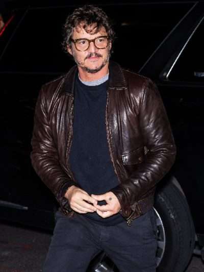 Pedro Pascal SNL Afterparty Brown Bomber Leather Jacket