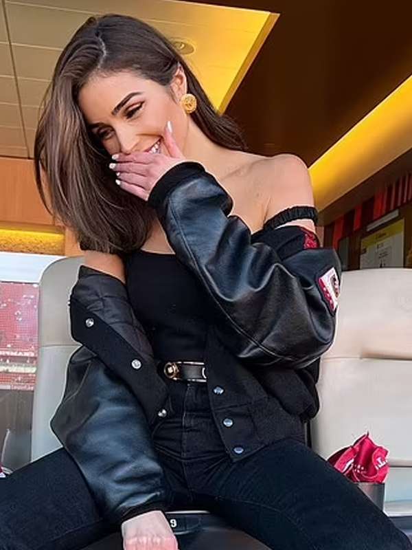 San Francisco 49ers Olivia Culpo Black Bomber Jacket