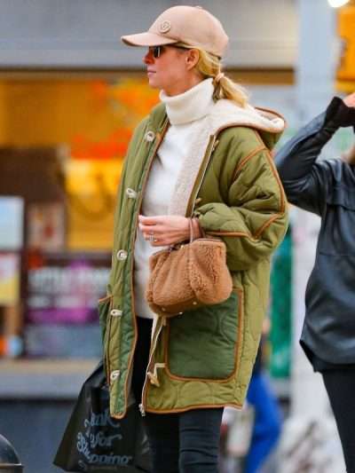 Nicky Hilton Green Shearling Hooded Jacket