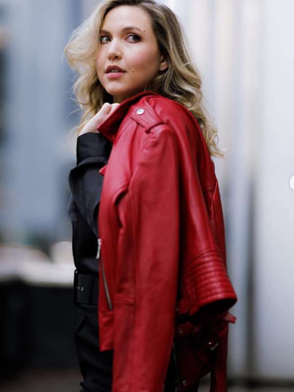 Taylor Tomlinson Red Biker Leather Jacket