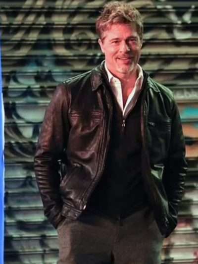 Brad Pitt Wolfs 2024 Black Leather Jacket