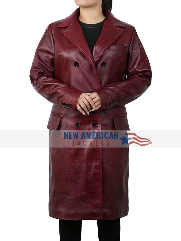 Zendaya Fashion Event Burgundy Trench Leather Coat