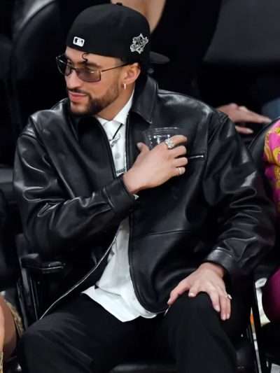 Bad Bunny Lakers Game 2023 Black Leather Jacket