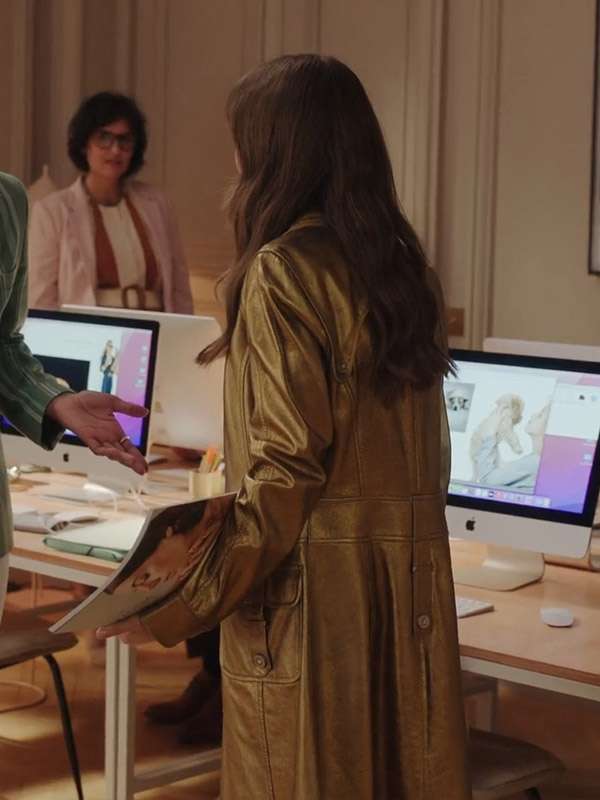 Emily Cooper Emily in Paris Golden Leather Trench Coat
