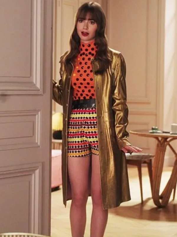 Emily Cooper Emily in Paris Golden Leather Coat