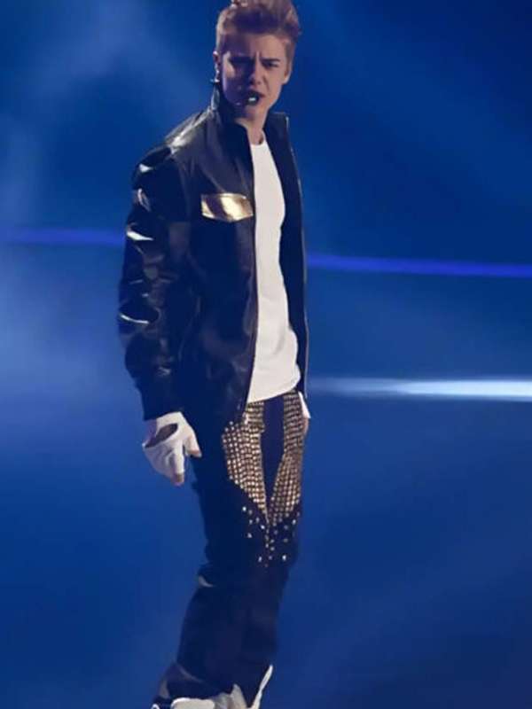 Germany's Next Topmodel Justin Bieber Black Bomber Leather Jacket