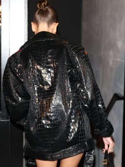 Hailey Bieber Paris Fashion Week Crocodile Jacket
