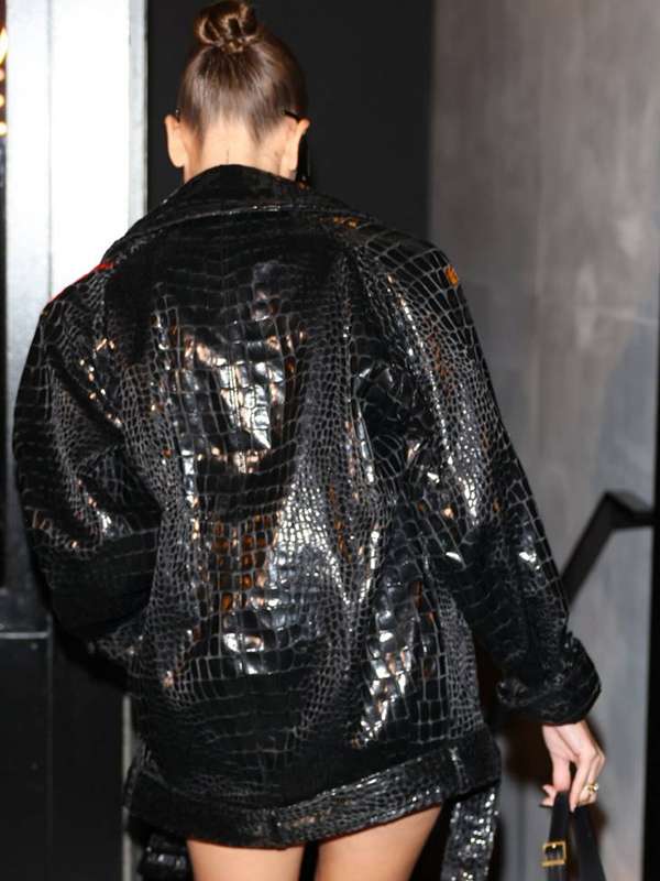 Hailey Bieber Paris Fashion Week Crocodile Jacket