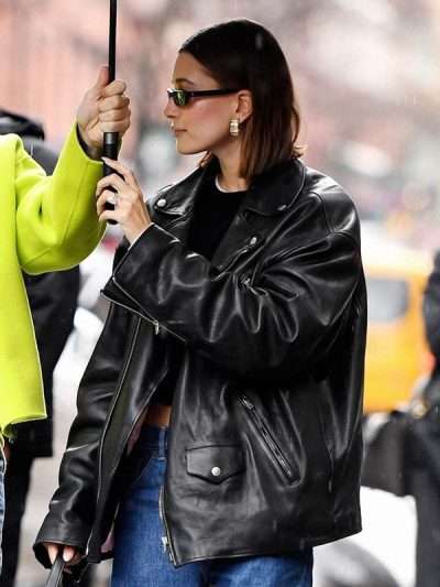 Hailey Bieber Sadelle's Black Biker Leather Jacket