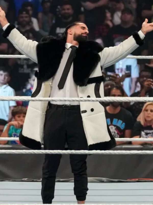 Seth Rollins WWE RAW White Shearling Coat
