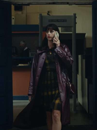 Kaya Scodelario The Gentlemen Maroon Leather Coat