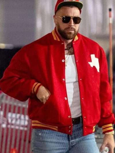 Travis Kelce Black and White Varsity Jacket