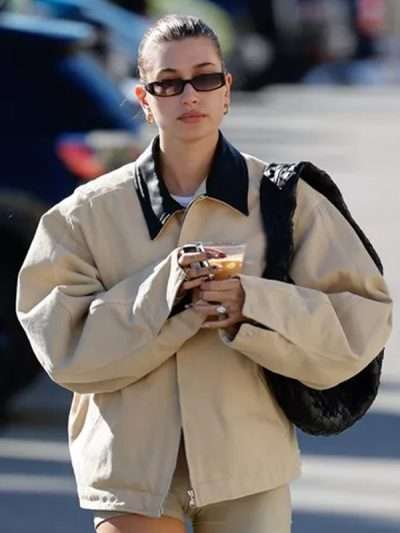 Hailey Bieber Beige Cotton Trucker Jacket