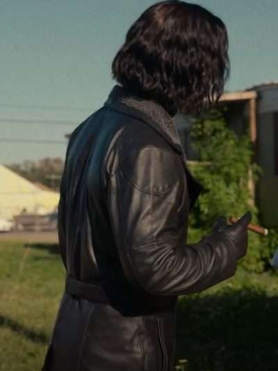 Glen Powell Hit Man Black Shearling Leather Coat