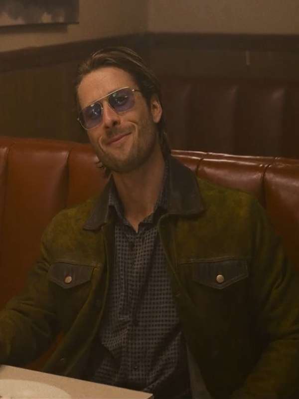 Hit Man 2024 Glen Powell Green Leather Jacket