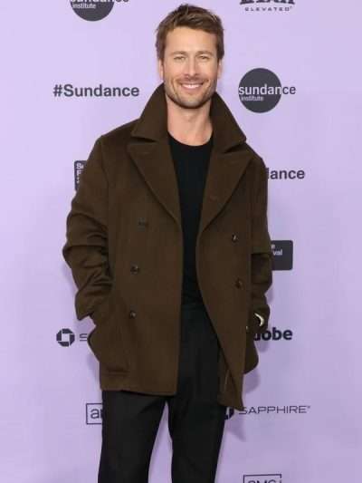 Glen Powell Hit Man 2024 Green Peacoat