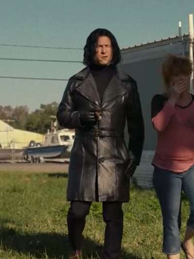 Glen Powell Hit Man 2024 Black Leather Coat