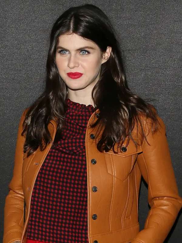 Alexandra Daddario Shearling Brown Leather Jacket With Fur Trim