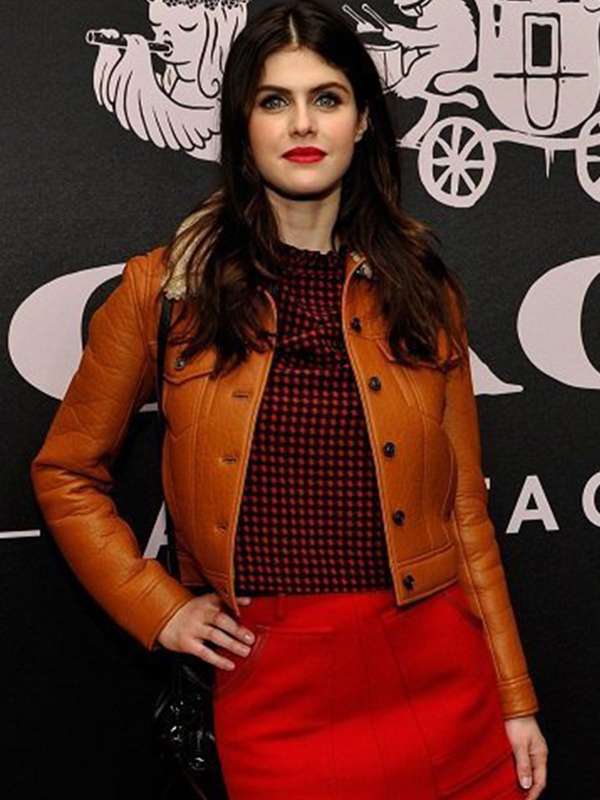 Alexandra Daddario Brown Leather Jacket