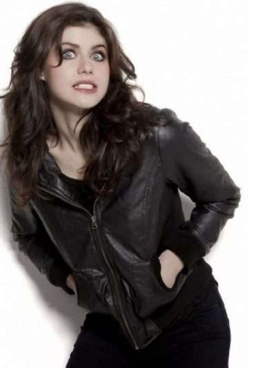 Alexandra Daddario Black Bomber Leather Jacket